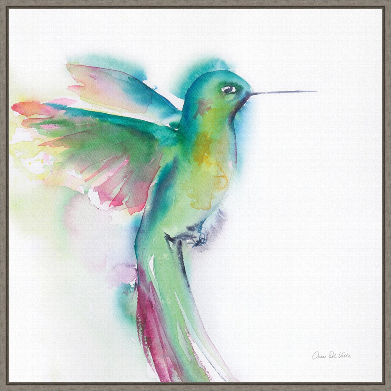 Hummingbirds II by Aimee Del Valle 22-in. W x 22-in. H. Canvas Wall Art Print Framed in Grey